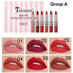 TEAYASON 6 Pcs Matte 2in1 Lipgloss & Lipstick Set A - Elysian Vault